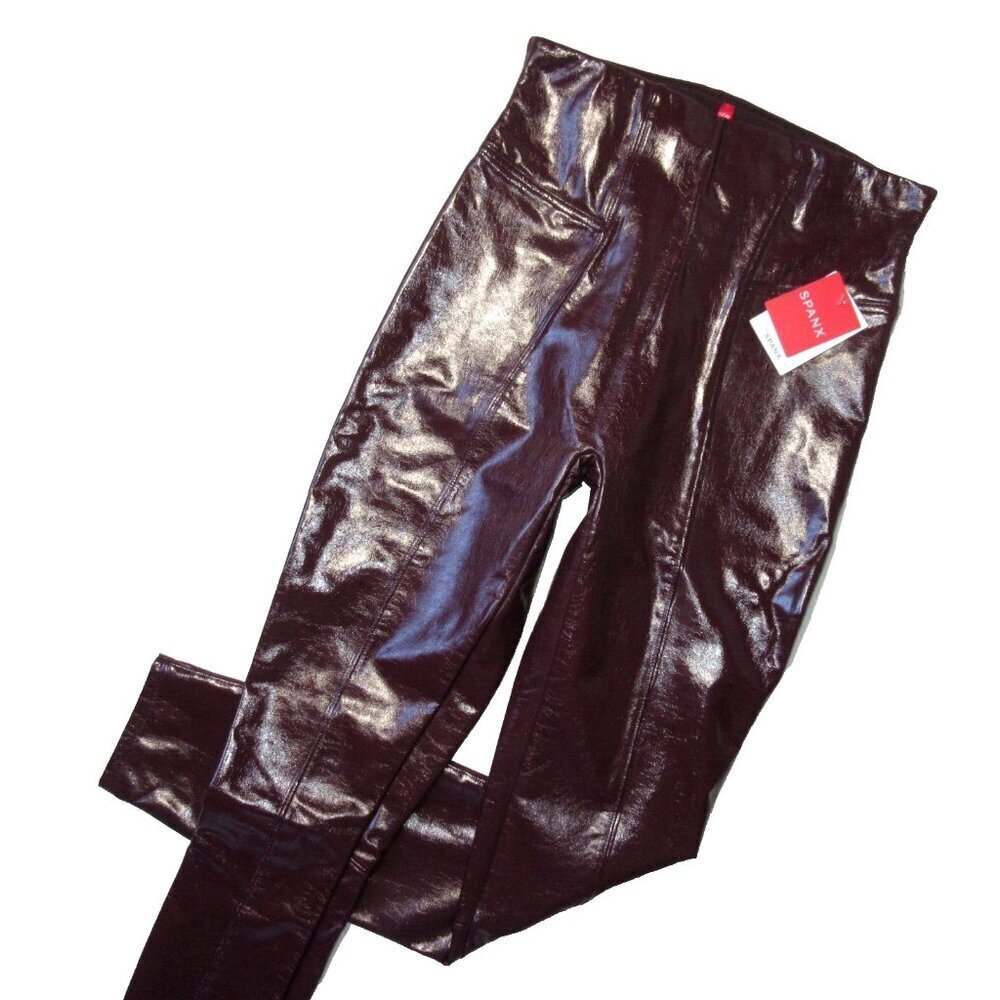 NWT SPANX 20301R Faux Patent Leather Leggings in Ruby Glossy S - Picture 2 of 7
